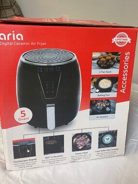 Aria 5-Quart Black Programmable Air Fryer